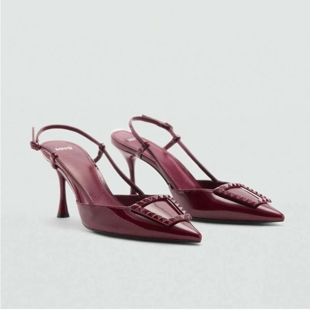 Mango burgundy  Slingback Heels with Rhinestone Embellishments